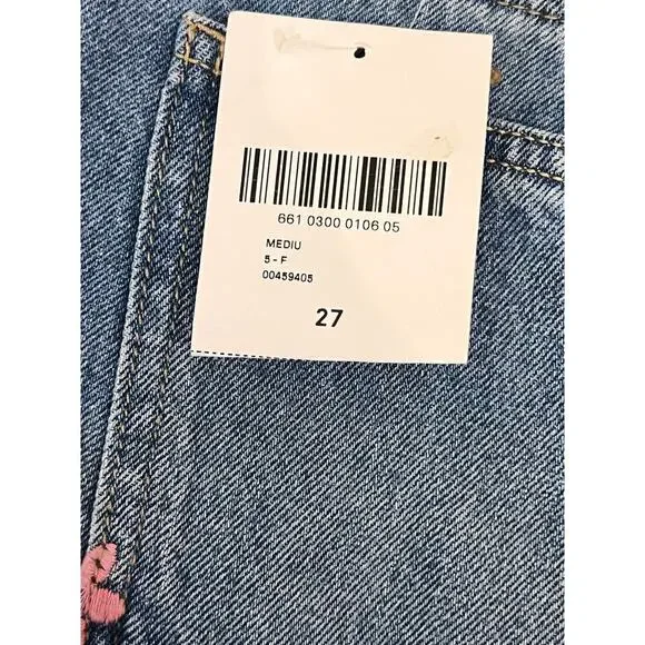 ☀️Forever 21 Tropical Fruit Palm Tree Embroidered Cut Off Mid Rise Jean Shorts - Picture 4 of 9